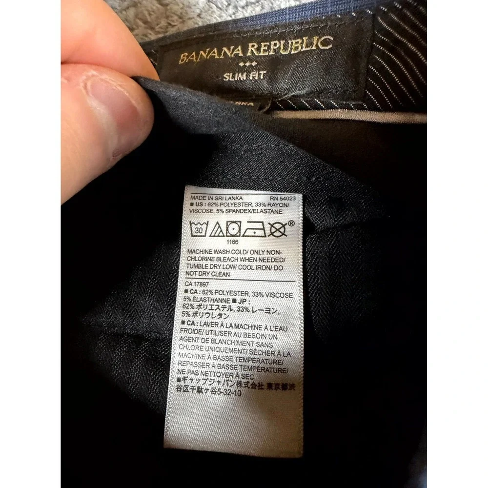 Banana Republic Dress Pants Mens 34x26.5 Blue Check Formal Slim Fit Straight Leg